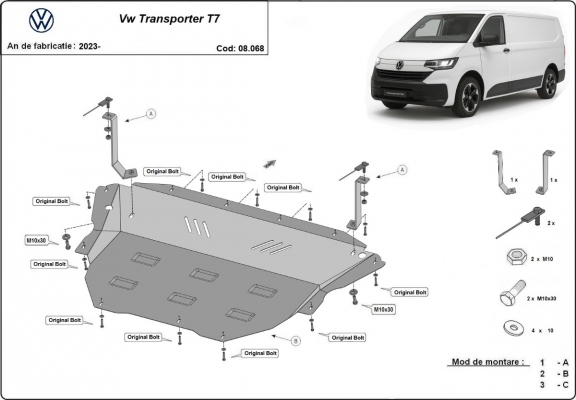 Steel sump guard for Volkswagen Transporter T7 Van
