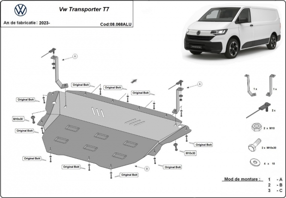 Aluminum sump guard for Volkswagen Transporter T7 Van