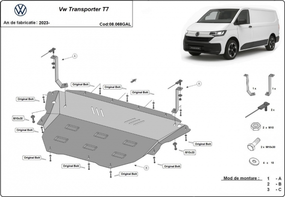 Galvanized steel sump guard for Volkswagen Transporter T7