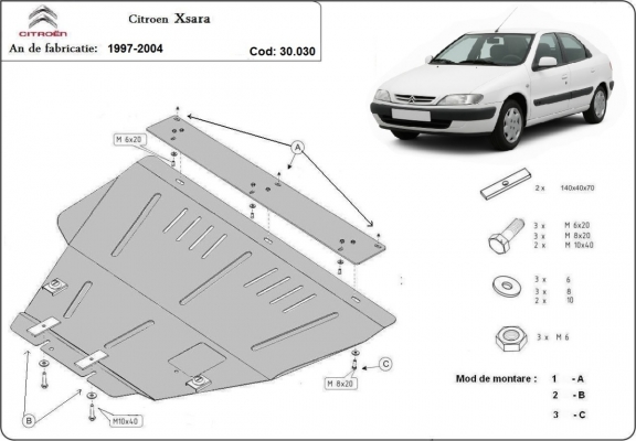 Steel sump guard for the protection of the engine and the gearbox for  Citroen Xsara