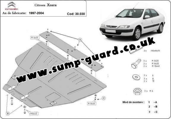 Steel sump guard for the protection of the engine and the gearbox for  Citroen Xsara