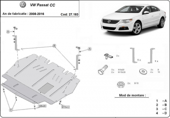 Steel sump guard for VW Passat CC
