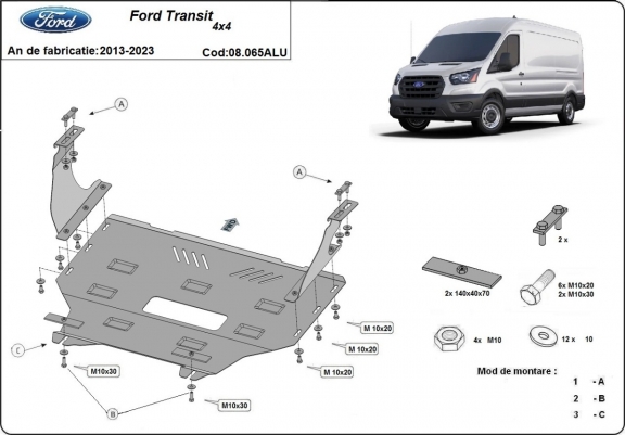 Aluminum sump guard for Ford Transit 4x4
