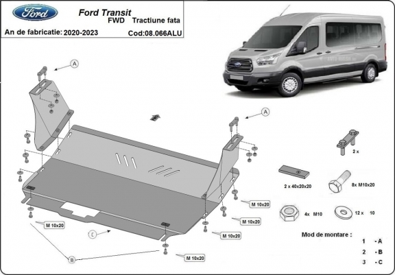 Aluminum sump guard for Ford Transit FWD
