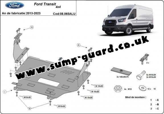 Aluminum sump guard for Ford Transit 4x4