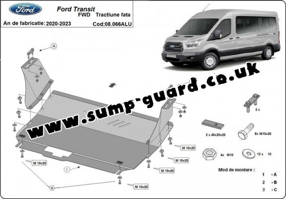 Aluminum sump guard for Ford Transit FWD