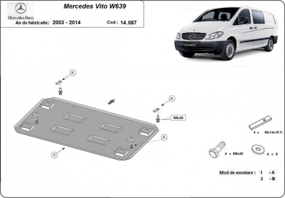 Steel sump guard for Mercedes Vito W639 - 2.2 D 4x2, 4x4