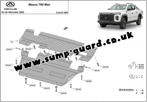 Steel sump guard for the protection of the engine and the radiator for Maxus T60 Max