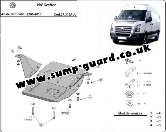 Aluminum sump guard for the protection of the engine and the gearbox for Volkswagen Crafter