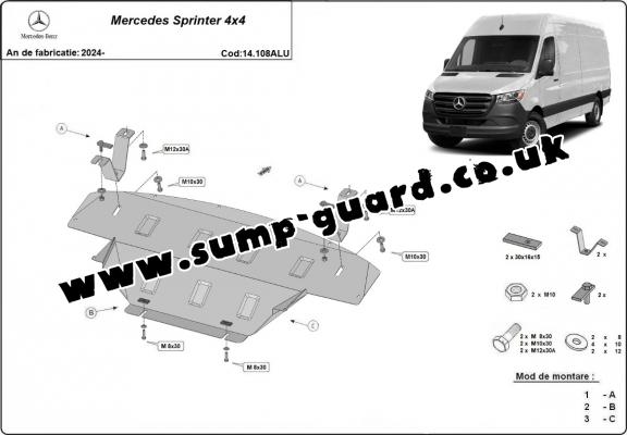 Aluminum sump guard for the protection of the engine and the gearbox for Mercedes Sprinter 907 4x4