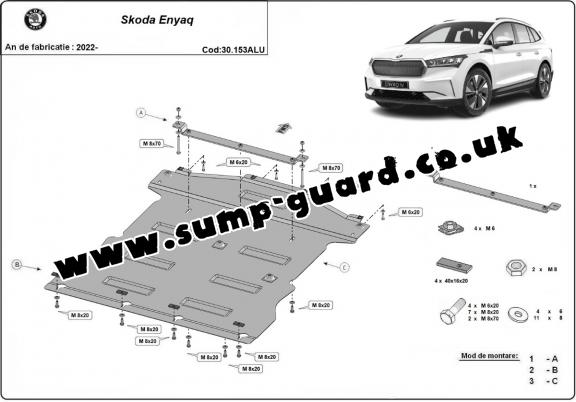 Aluminum sump guard for the protection of the engine and the gearbox for Skoda Enyaq