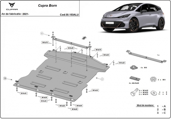 Aluminum sump guard for Cupra Born