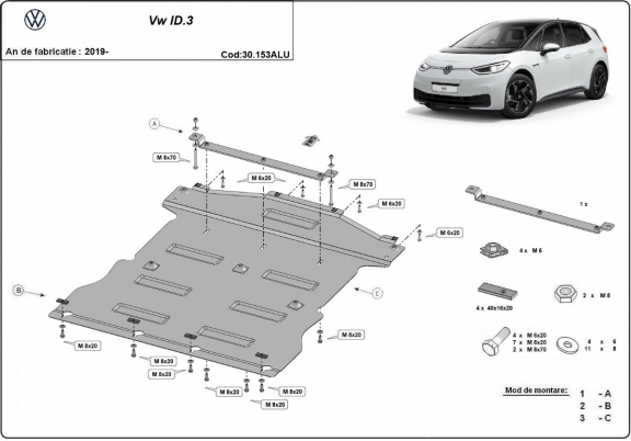 Aluminum sump guard for Volkswagen Volkswagen ID.3