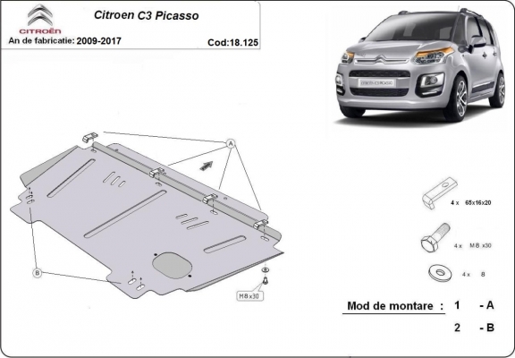Steel sump guard for Citroen C3 Picasso