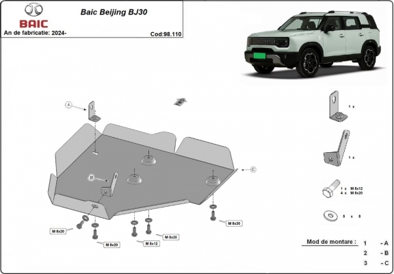 Steel differential guard for Baic Beijing BJ30