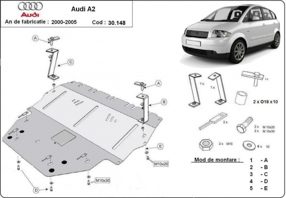 Steel sump guard for Audi A2