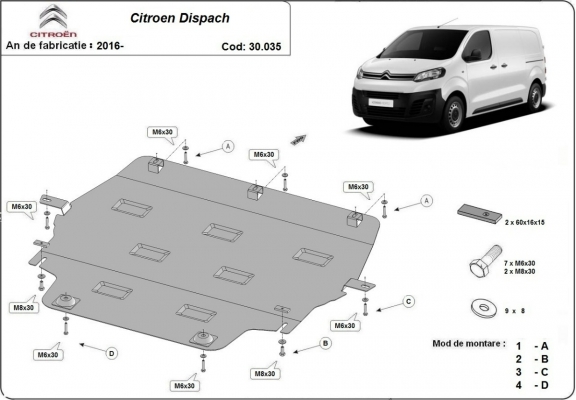 Steel sump guard for Citroen Dispatch