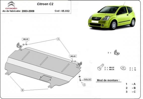 Steel sump guard for Citroen C2