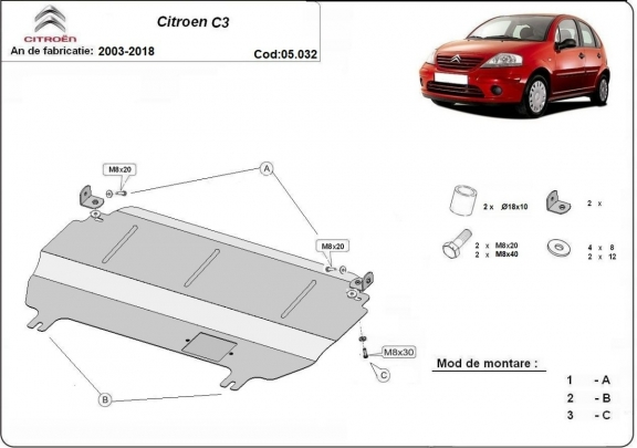 Steel sump guard for Citroen C3
