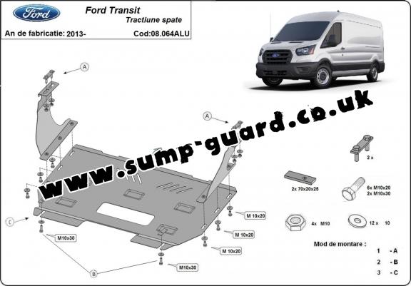 Aluminum sump guard for Ford Transit RWD