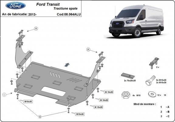 Aluminum sump guard for Ford Transit RWD