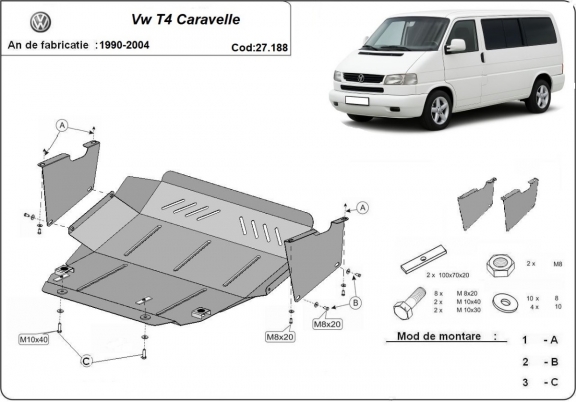 Steel sump guard for VW Transporter T4 Caravelle