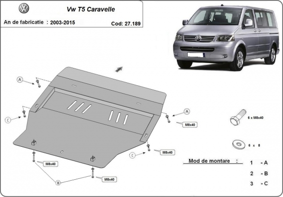 Steel sump guard for Volkswagen T5 Caravelle 
