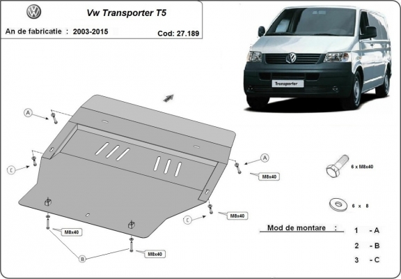 Steel sump guard for Volkswagen Transporter T5