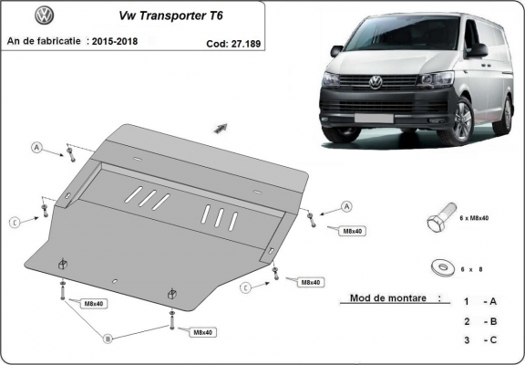 Steel sump guard for Volkswagen Transporter T6