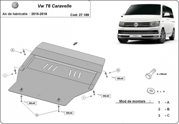 Steel sump guard for Volkswagen Transporter T6 Caravelle
