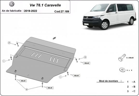 Steel sump guard for Volkswagen Transporter T6.1 Caravelle