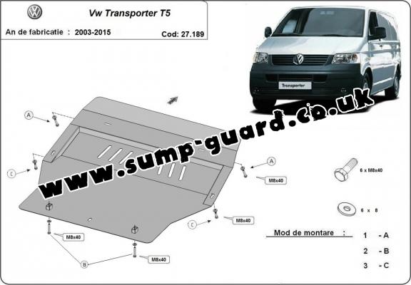 Steel sump guard for Volkswagen Transporter T5