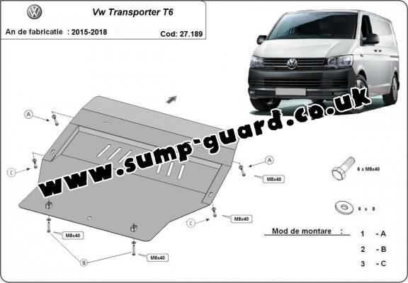 Steel sump guard for Volkswagen Transporter T6