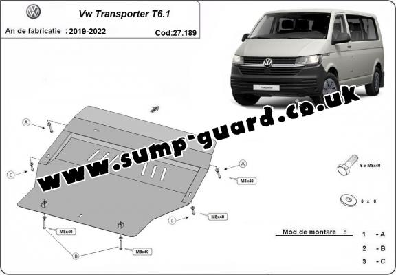 Steel sump guard for Volkswagen Transporter T6.1