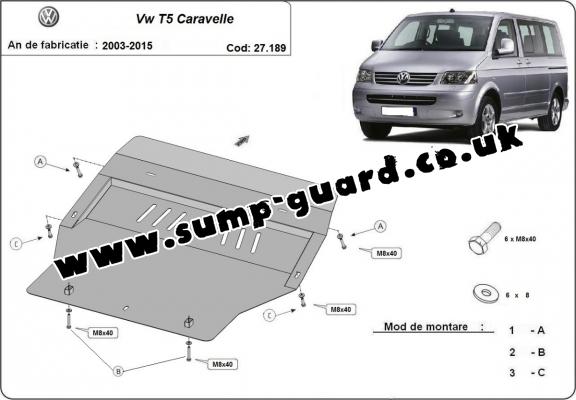 Steel sump guard for Volkswagen T5 Caravelle 