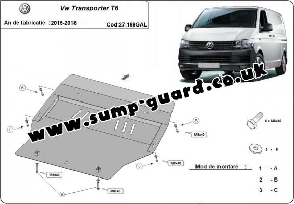Galvanized steel sump guard for Volkswagen Transporter T6
