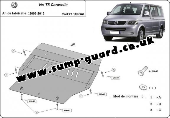 Galvanized steel sump guard for Volkswagen Transporter T5 Caravelle
