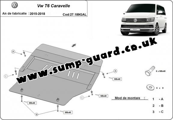 Galvanized steel sump guard for Volkswagen Transporter T6 Caravelle