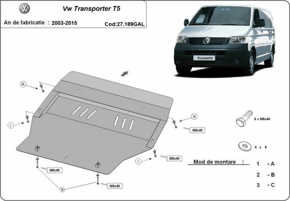 Galvanized steel sump guard for Volkswagen Transporter T5