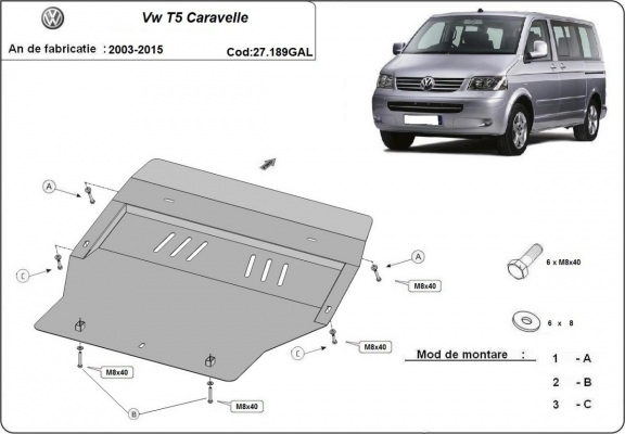 Galvanized steel sump guard for Volkswagen Transporter T5 Caravelle