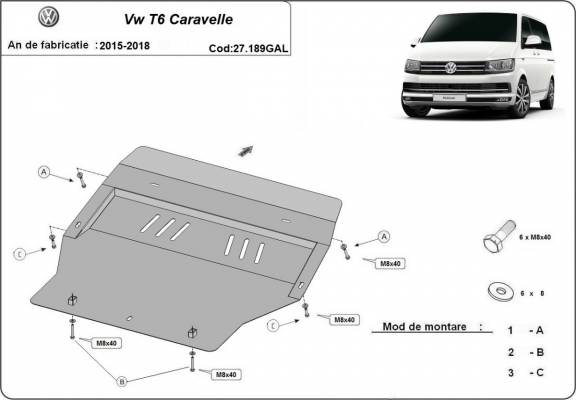 Galvanized steel sump guard for Volkswagen Transporter T6 Caravelle