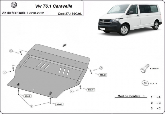 Galvanized steel sump guard for Volkswagen Transporter T6.1 Caravelle