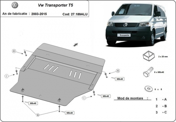 Aluminum sump guard for Volkswagen Transporter T5