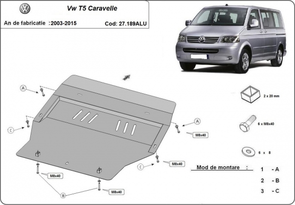 Aluminum sump guard for Volkswagen Transporter T5 Caravelle