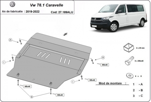 Aluminum sump guard for Volkswagen Transporter T6.1 Caravelle