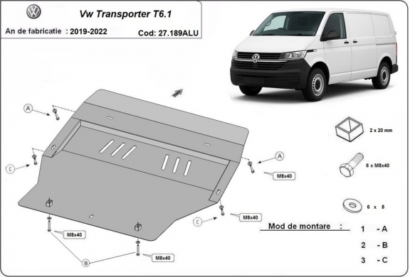 Aluminum sump guard for Volkswagen Transporter T6.1