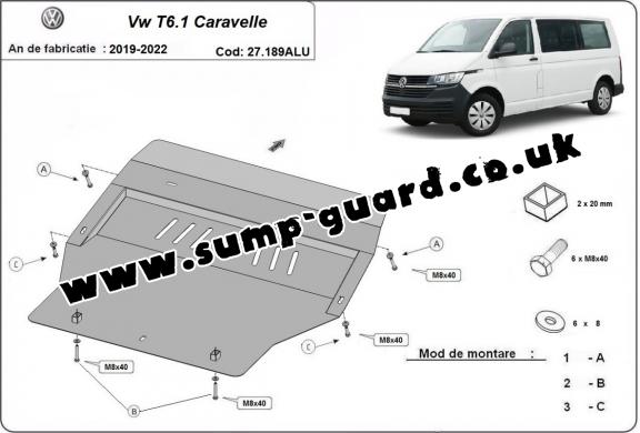 Aluminum sump guard for Volkswagen Transporter T6.1 Caravelle