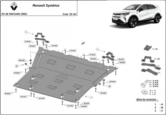 Steel sump guard for Renault Symbioz 