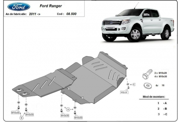 Steel sump guard for Ford Ranger