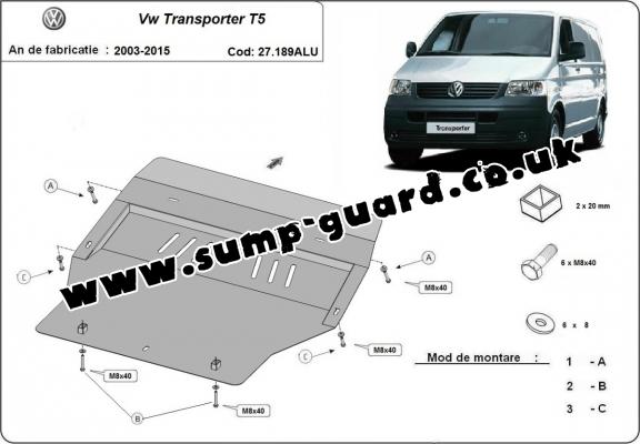 Aluminum sump guard for Volkswagen Transporter T5